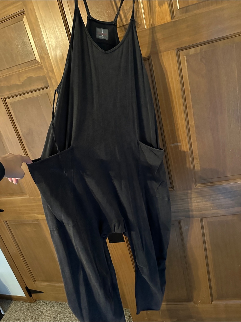 Free People Black Draped Wide-Leg Jumpsuit with Pockets